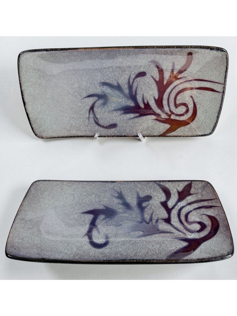 Oneida Solare Damask Scroll Stoneware Tray Rectangular Platter Set of 2